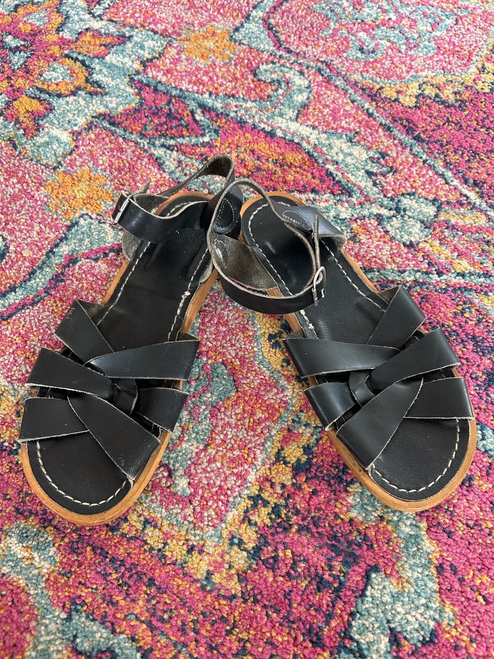 Salt Water | Women’s Black Leather Original Classic Strappy Sandals Size 8 - Picture 8 of 16